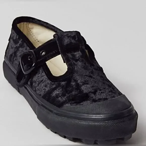 NEW VANS SOLID BLACK STYLE 93 CRUSHED VELVET MARY JANE SNEAKERS WITH BUCKLE 9.5 - Picture 9 of 13